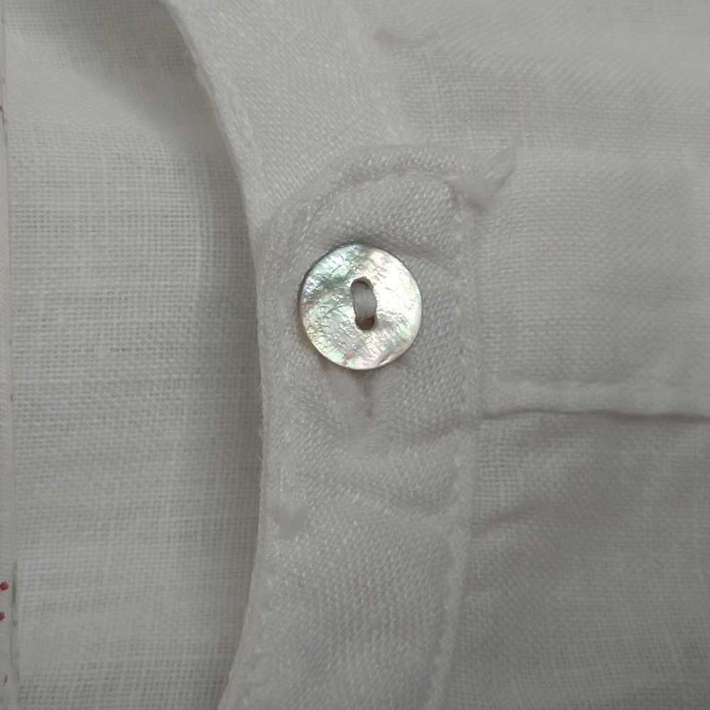 White 100% Linen Button-Front Sleeveless Top - Picture 6 of 9